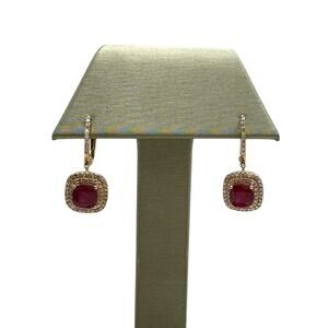 14K Rose Gold Red Square Stone & 1.22cttwDiamond Double Halo Earrings (10938)